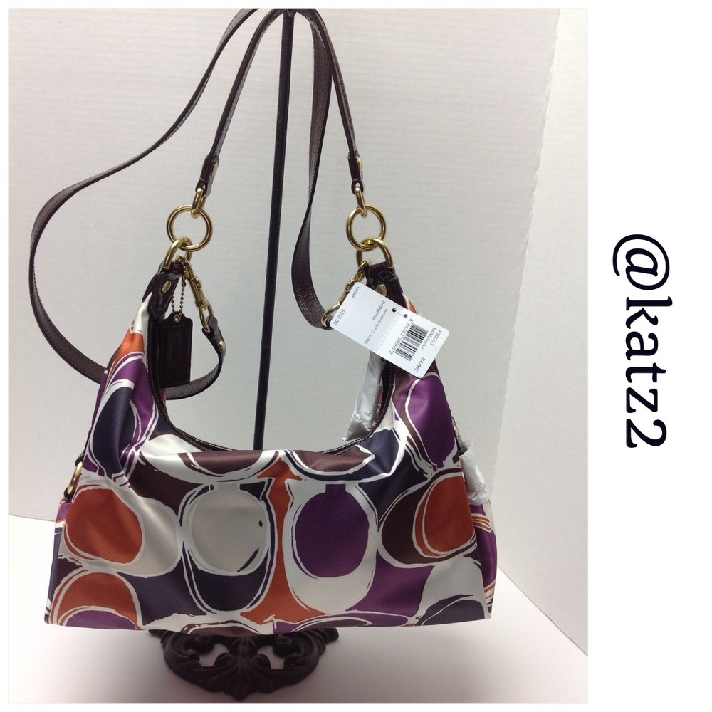 Coach Ashley Hand Drawn Scarf Print Convertible Hobo Purse - Picture 2 of 6